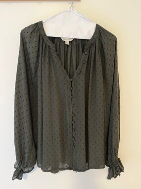 Garnet Hill Olive Green Blouse Size S